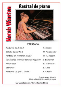 Norah Wanton Piano Recital Colegio Albayzín 2018